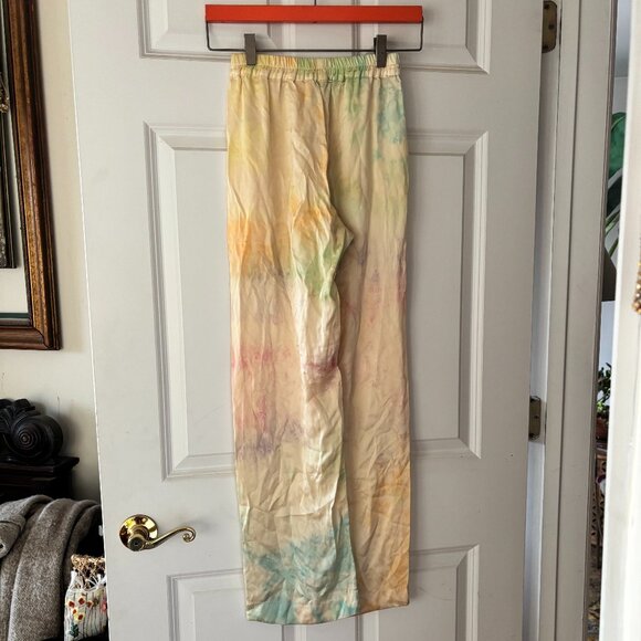 NWT Sleeper Silk Satin Pajama Set Tie Dye Yellow Mimosa Party Loungewear XS - Picture 7 of 10